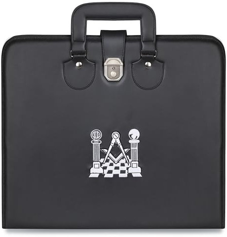 SialkotCrafts Masonic Regalia MM/WM und Provinzial-Schürzenetui, bedrucktes Gehwegsäulen-Logo (MM/WM-Koffer), schwarz, weiß, 16''x18''x1