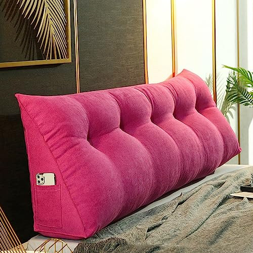 SEDOXX Reading Pillow Wedge Headboard Pillow Large Double Bed Pillow King Size Bolster Backrest Cushion Long Pillow with Removable Cover Queen Size Bed Pillow,200x50x20cm,Rose Red