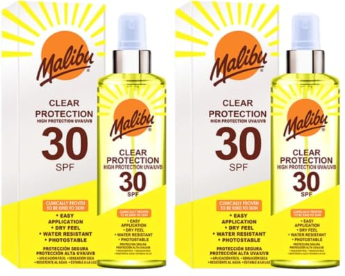 Malibu Sun SPF 30 Clear Spray Sunscreen, High Protection, Dry Feel, Water Resistant, 250ml (Pack of 2)