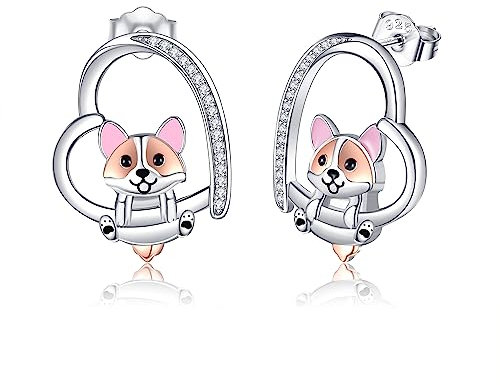 Corgi Ohrringe Silber 925 Herz Ohrstecker Hund Schmuck Corgi Geschenke Damen