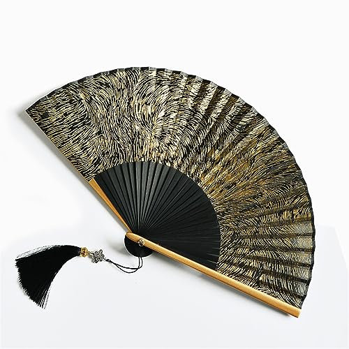 YLWX Chinesischer Handfaltfächer, Bestreut Mit Gold, Unisex, Glitzer-Fächer, Faltbar, Tragbar, Hanfu-Akkordeon-Fächer, Handgehaltener Spanischer Fächer (Color : Gold)