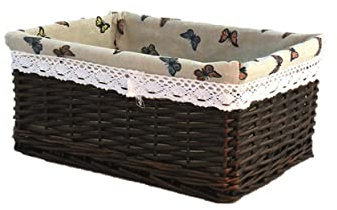 HOOTNEE Aufbewahrungs Korb Aus Weidengeflecht Und Stoff Für Langlebige Nutzung Sortierkorb Für Kleinteile Spielzeug Und Wäsche Maße Dunkelkaffee