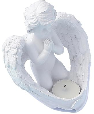 Raxove Angel Candle Holder Statue, Candle Holders for Pillar Candles, White Angel Wing Praying Sandstone Statue Angel Figurine Prayer Home Decoration Memorial Candle Holder
