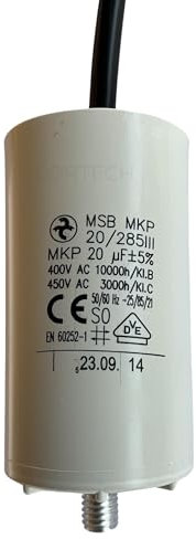 LORTECH Permanenter Kondensator, 20 μF, 450 V, Rund, Polypropylen, Kondensator, 10389097031