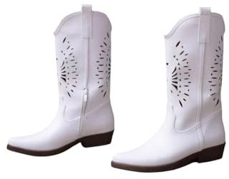 Generico Mezzo Stivaletto Donna Stivali Camperos Punta Bucherellati Eco Pelle Casual (Bianco, 37)