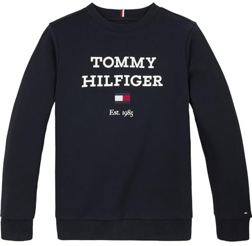 Tommy Hilfiger Kinder Unisex Pullover mit Crew-Neck und Langarm in Desert Sky mit Buchstabenmuster und Kapuze