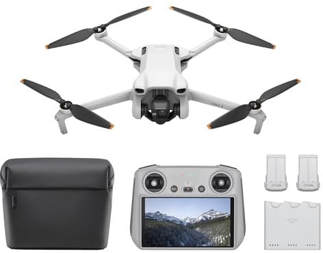 DJI Mini 3 Fly More Combo (DJI RC) – Lightweight 3x Mechanical Gimbal Mini Camera Drone with 4K HDR Video, 3 batteries for 114-min Flight Time, Vertical Shooting, 32800ft (10km) Video Transmission