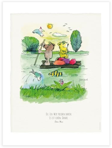 Janosch Wir lassen uns treiben – Hochwertiger personalisierbarer Kunstdruck/Poster mit Original Motiv