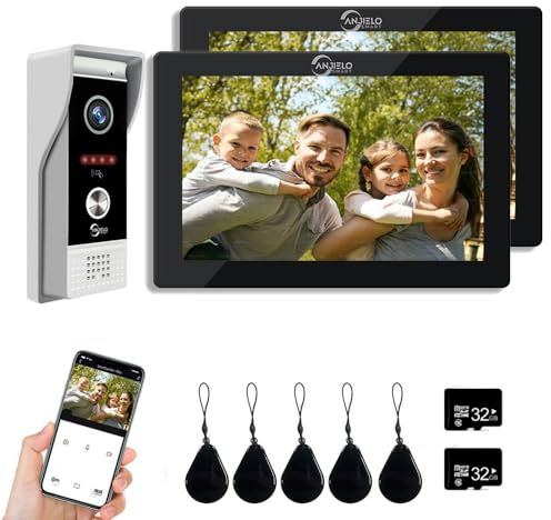ANJIELO SMART Cámara de Video Timbre 1080P con Pantalla táctil de 7 Pulgadas, intercomunicador de Timbre de Video, Compatible con grabación automática de visión Nocturna infrarroja (black2)