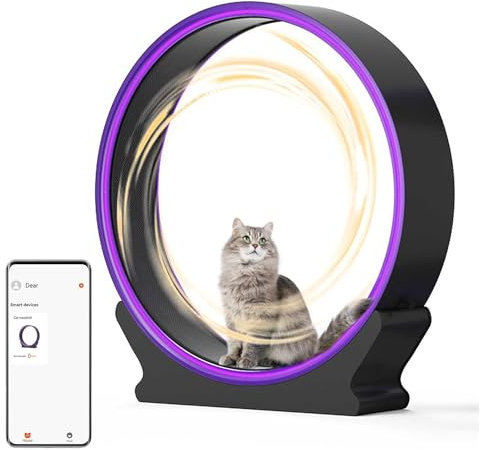 DPLXFPP Katzenlaufrad, 40 Zoll Großes Katzenlaufrad Für Den Innenbereich, Katzenlaufband Mit Telefon-App-Daten, Extrem Leises Katzenlaufrad Mit Lichtstreifen,Purple