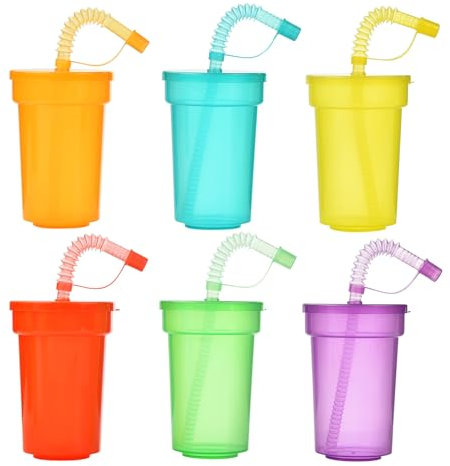 VITEVER 6 Pack Kinder Party Becher, Plastikbecher, Trinkbecher Set mit Deckel Strohhalm, Eiskaffee, Kaltes Trinken,Smoothie Saft (380ML)
