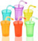 VITEVER 6 Pack Kinder Party Becher, Plastikbecher, Trinkbecher Set mit Deckel Strohhalm, Eiskaffee, Kaltes Trinken,Smoothie Saft (380ML)