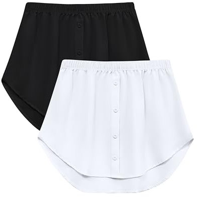 Vlazom Damen Mini Unterrock Shirt Blusenrock Hemdverlängerung Lower Skirt Sweep Rocksaum mit Knöpfen(L,Schwarz + Weiß)