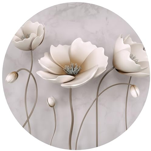 wandmotiv24 Runde Fototapete Betonwand mit Blumen, selbstklebende Strukturtapete 260g - Extra-Groß - (200x200cm) M0014