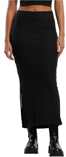 Urban Classics Ladies Rib High Slit Skirt Mujer Falda Larga Negro