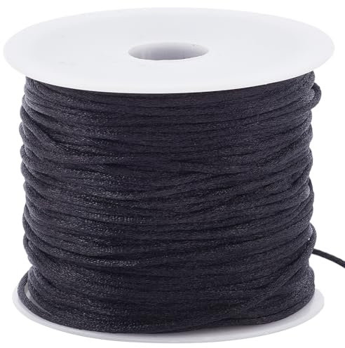 SOFPLATE 100 Yards/91m 1.5mm Cordon en Nylon Perles Satin Cordon en Nylon Noir Fil de Noeud Chinois pour la Fabrication de Bijoux Fournitures de Fils Bracelet à Bricoler Soi Même Collier Macramé Artis