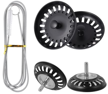 2 Stück Siebkörbchen Abflussstopfen, Spülbecken Siebkörbchen mit Abflussreinigungsbürste, Küchenspüle Sieb, Edelstahl Spülbecken Sieb Stopper, Universal Küche Spüle Abflussstopfen für Reste Sammeln