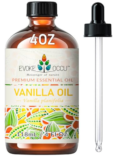EVOKE OCCU Huile Essentielle de Vanille 4 Oz,Huile de Vanille Pure pour l'Aromathérapie,le Diffuseur,le Massage,le Parfum,la Fabrication de Bougies et de Savons-118ml