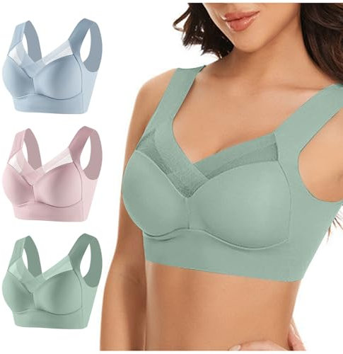 Hatme Haltungskorrektur Original 3er-Pack Damen BH Ohne Bügel Comfy Rücken Soft Nahtloser Sexy Komfort in Übergröße Crop Top für Alltag