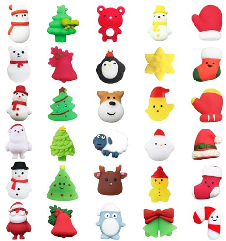 MORAINJAY 30 pz Giocattoli Squishy Mochi di Natale,Mini Squeeze Toys,Kawaii Moji Squishy Giocattoli Stress Relief Toys per Natale Bomboniere,Natale Albero di Decorazione,Goody Bag Stuffers di Natale
