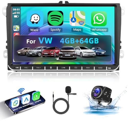 Hodozzy 4G+64G Android Radio para VW Golf 5 6 Passat B6 B7 Jetta Polo Touran Caddy Sharan Seat,Pantalla Táctil de 9 Pulgadas con Carplay Android Auto GPS WiFi Bluetooth FM/RDS Radio DSP Canbus Cámara