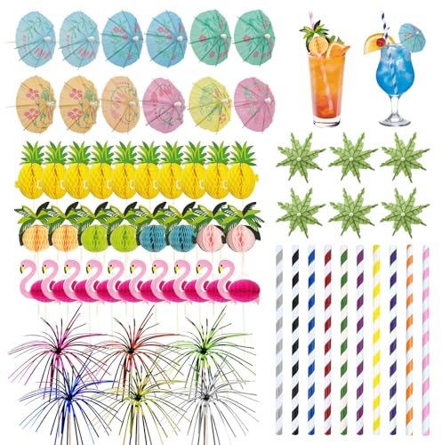 146 Stück Cocktail Deko, 3D Papier Cocktail Schirmchen, Cocktail Zubehör Set Cocktail Dekoration für Sommer Strand Party Dekorationen und Hochzeitsfeier Bar Getränke Kuchen Deko