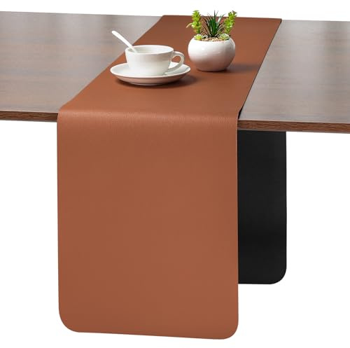 Myir JUN Tischläufer Outdoor Tischläufer Modern doppelseitig Kunstleder | Abwaschbar wasserdicht rutschfest für Geburtstag Urlaub Party und zur Dekoration verwendbar 30 X 140 cm(Schwarz Braun)