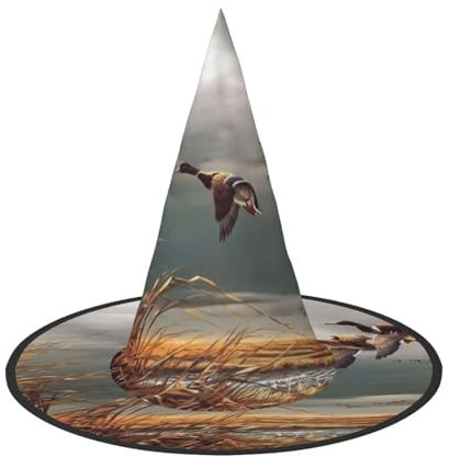 CRJSYCBYB Jagd fliegende Wilde Enten gedruckt Halloween Hut Hexenhut Halloween Spitzhut
