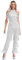 Jugaoge Damen Latein Body Neckholder Jumpsuit Overall Pailletten Top und Lange Hose mit Fransen Einteiler Tanzbekleidung für Cha Cha Samba Salsa Silber XL