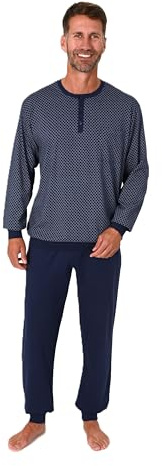 Normann Herren Langarm Schlafanzug mit Bündchen - Minimalprint-Optik - auch in Übergröße, Farbe:Marine, Größe:48