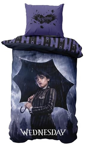 Wednesday Addams Bettwäsche 80x80 + 135x200, Kinder & Teenager Bettwäsche aus Microfaser, angenehm & weich Fanartikel Serie