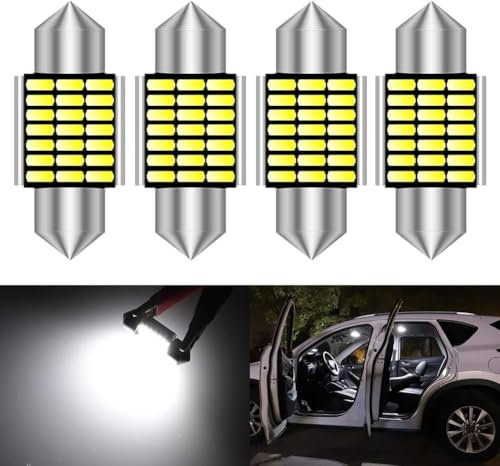 KATUR 31mm Festoon C5W Led Bulbs 6000K White Light Super Bright Canbus Error Free for 3175 DE3175 DE3021 3022 3021 Interior Dome License Plate Door Lights (4pcs,White)