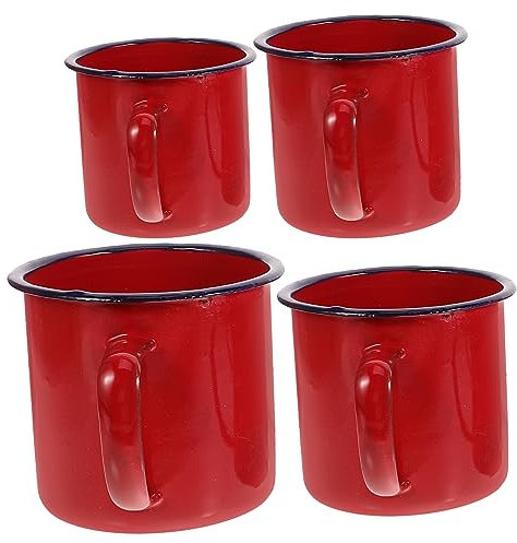 Rote Emaille Tassen 4 Stück-pack Kleine Campingbecher 240ml