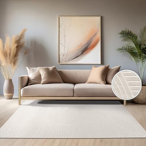 Paco Home Teppich In- & Outdoor, Moderne abstrakte Boho Designs mit 3D Struktur, robust & wetterfest, ideal für Terrasse Wohnzimmer & Küche, Grösse:240x340 cm, Farbe:Creme 2
