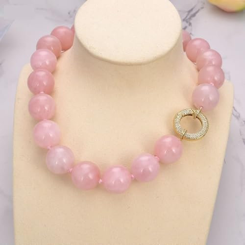 PQYSMVVG 18'' 20mm Rose Quartz Crystal Chokers Necklace Clasp