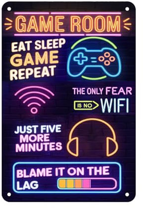Onperpoe Gaming Room Blechschild Retro Lustige Schilder Wanddekoration für Spielzimmer Blechschilder Retro Vintage Metallschild für die Arbeit für Teenager Jungen und Männer Heim und Zimmerdekoration