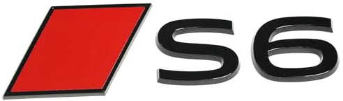 Audi 85E853740B5FQ Schriftzug S6 Emblem Aufkleber Logo Heckklappe, schwarz, mit roter Audi Sport Raute