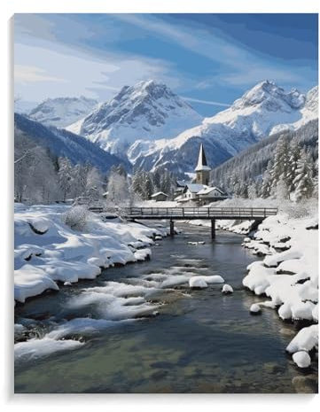 Digitales Ölgemälde, DIY-Set, Winterlandschaft in den bayerischen Alpen, Malset für Erwachsene und Anfänger, 24 Farben, digitales Ölgemälde, DIY-Kunst-Set, moderne Galerie-Drucke für Heimdekoration,