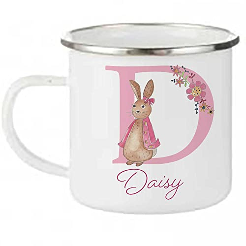 Tigerlilyprints Personalised Girls Enamel Mug 11oz – Custom Name Metal Mug – Kids Camping Mug – Butterfly, Rainbow & Unicorn Designs – Personalised Gift for Girls (Flops)