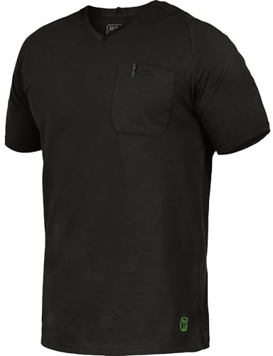 Leibwächter Flex-Line Herren Arbeitsshirt mit Brusttasche – Schwarz – Gr. 6XL – Relaxed Fit Shirt Baumwolle – T-Shirt mit V-Ausschnitt – Antibakteriell und Antipilling