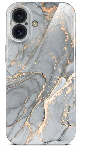 ONEFLOW Bliss Cover für iPhone 16 Plus Hülle in Marmor Optik, Designer Case Handy Schutzhülle mit Kameraschutz, Muster Hardcase Glitzer Handyhülle marmoriert, Grau Gold