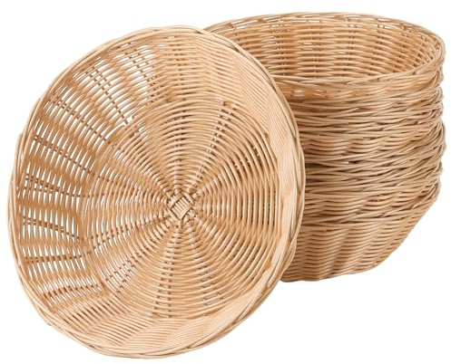 CHUENKUK 10 Stück Runde Brotkorb Kunststoff, 24 x 6cm Brotkörbchen aus Plastik, Rund Brötchenkorb Brötchenkörbe Brotkörbe für Bäckerei, Restaurant und Haushalt