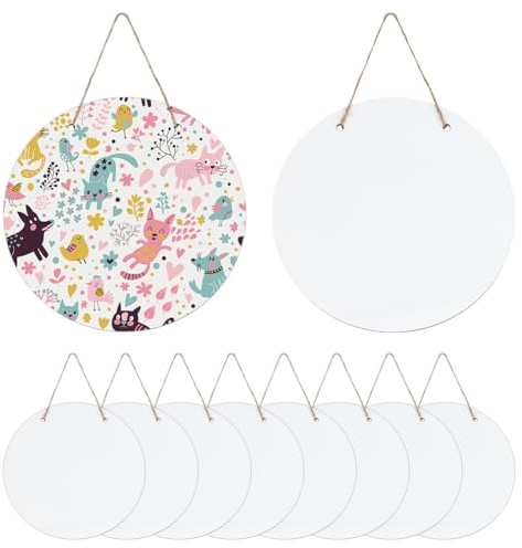 UNICRAFTALE 10Pcs Round Wood Sublimation Door Hanger Blanks Unfinished Double-Sided Sign Blanks with Hanging Rope for DIY Custom Door Decor for Home Garden Yard Halloween 19.5x0.3cm