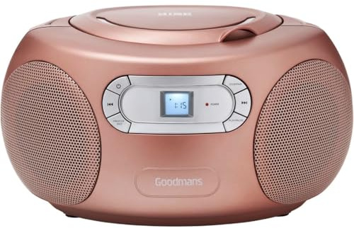CD Boombox With Bluetooth - Rose Gold - FM Radio CD Display - Portable CD Player Boombox Sound Speaker With Bluetooth - Mains Or Battery Operated - Bluetooth Streaming Speaker