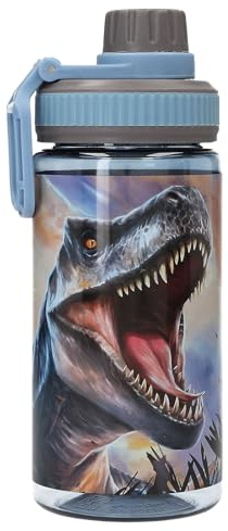 Depesche 13989 Dino World - Transparente Trinkflasche in Blau, mit T-Rex, Flasche mit Trinkverschluss und Griff, Fassungsvermögen ca. 500 ml
