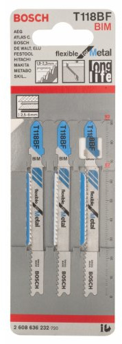 Bosch Professional 3x Stichsägeblatt T 118 BF Flexible for Metal (für Stahlbleche, Zubehör Stichsäge), 2.5 - 6 mm