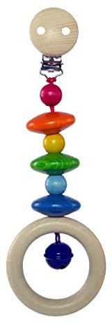 Hess Holzspielzeug 12777 - Anhänger aus Holz, Serie Kim, für Babys ab 3 Monaten, handgefertigt, mit Sicherheitsclip, ca. 7 x 3,5 x 21 cm groß, für Kinderwagen und Babyschale
