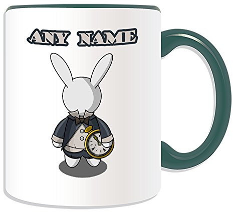 UNIGIFT Personalised Gift - White Rabbit Mug (Fairy Tale Design Theme, Colour Options) - Any Name/Message on Your Unique - Alice in Wonderland