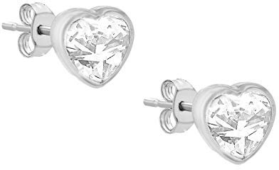 CARISSIMA Femme 9 ct Or Blanc Boucles d’oreilles Clous CZ 4 mm et Cœur 5 mm