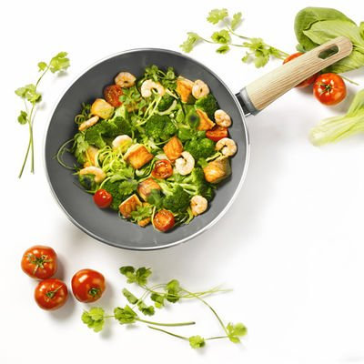 GreenPan Wood-BE CW001400-002 Poêle Wok Aluminium Gris Quartz 28 cm